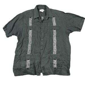 J Edwards Shirt Mens XL Linen Embroidered Guayabera Short Sleeve Button Up